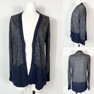 Madewell Cardigan Womens Size Sm Tunic  Pockets Boyfriend Navy Blue Gray V-neck